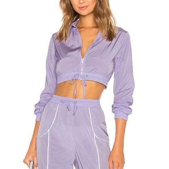Lovers + Friends Cropped Windbreaker Track Jacket Y2K Lavender Purple size M - Picture 1 of 13